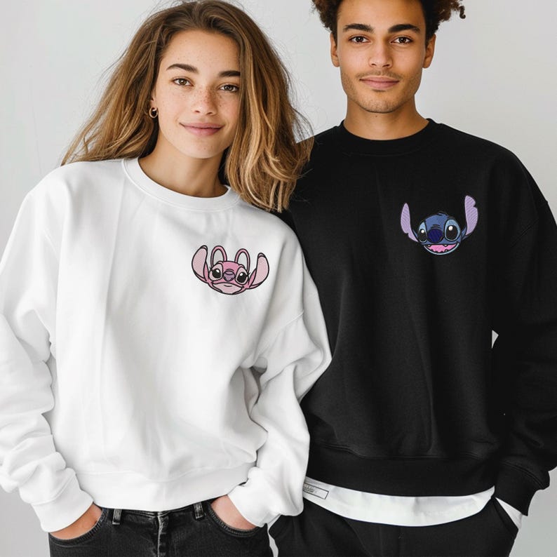 Custom Stitch Angel Couple Sweatshirt, Disney Family Name Pocket Crewneck Gift