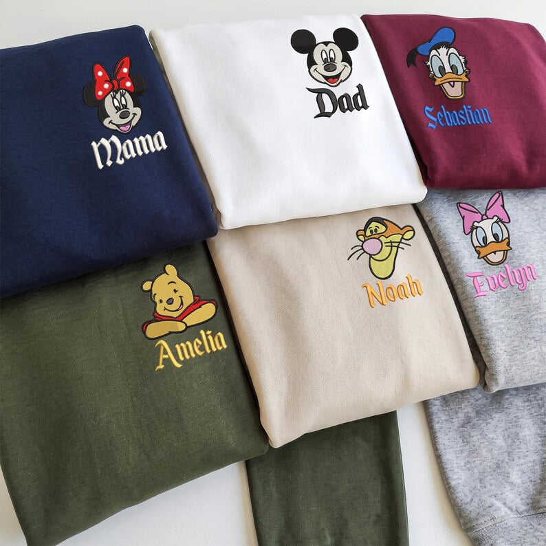 Custom Stitch Angel Couple Sweatshirt, Disney Family Name Pocket Crewneck Gift