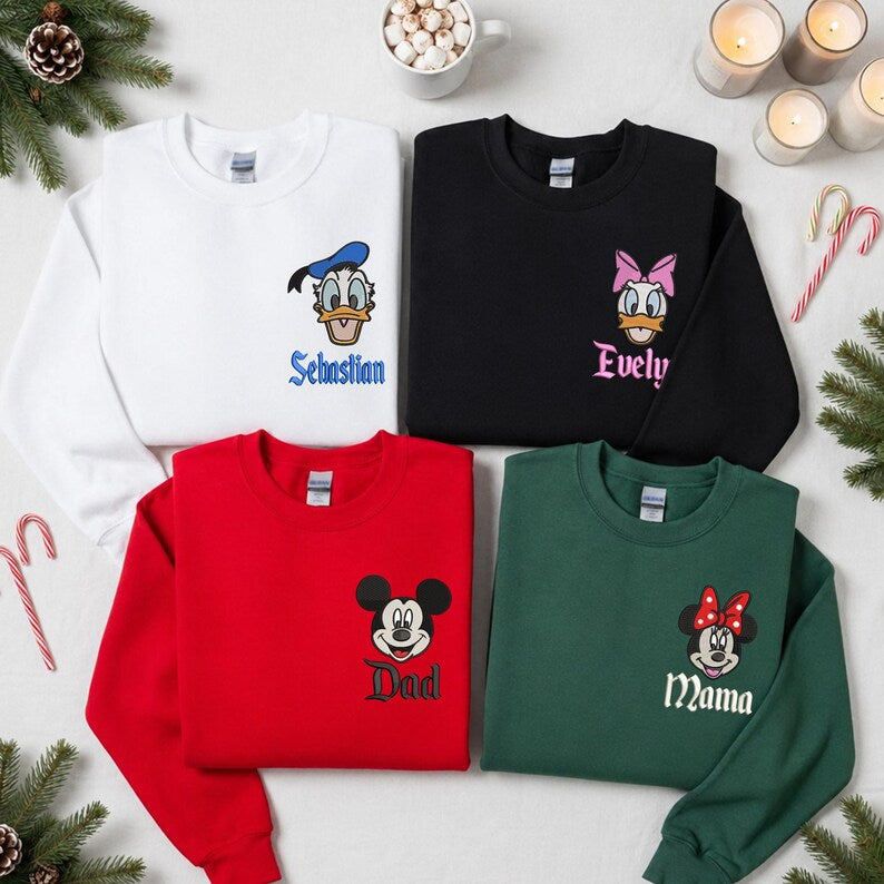 Custom Stitch Angel Couple Sweatshirt, Disney Family Name Pocket Crewneck Gift