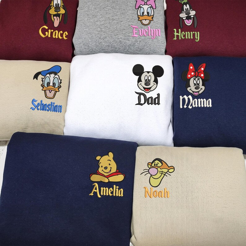 Custom Stitch Angel Couple Sweatshirt, Disney Family Name Pocket Crewneck Gift