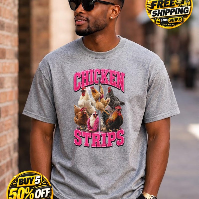 Chicken Strips Funny Poultry Graphic T-Shirt:Funny Chicken Shirt,Poultry Lover Tee,Farm Animal Graphic,Dark Humor