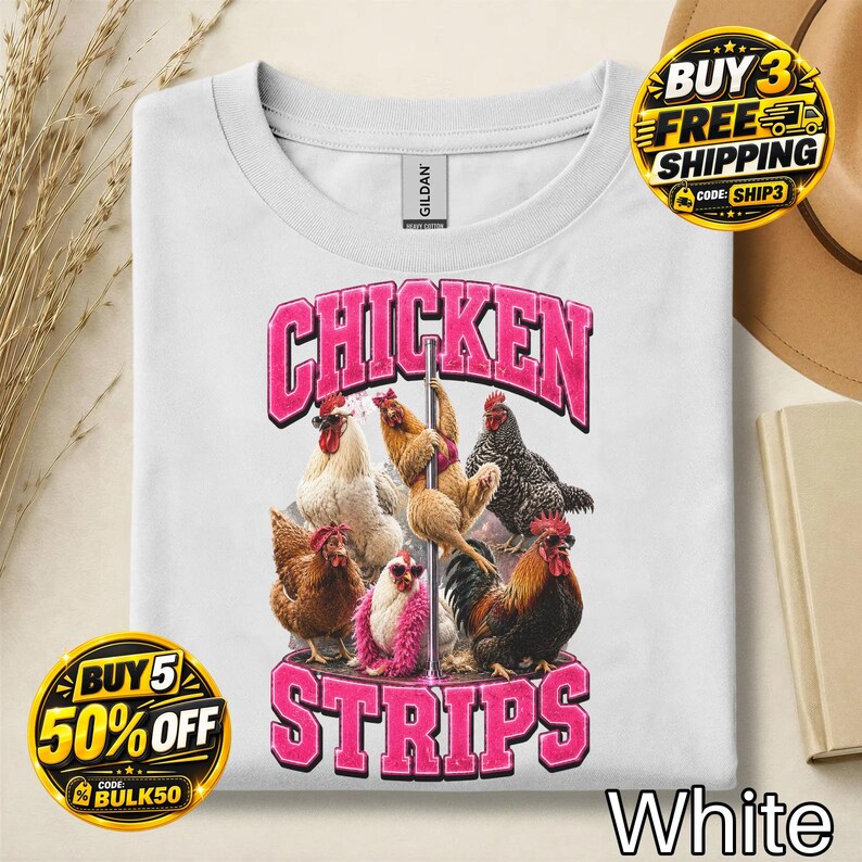 Chicken Strips Funny Poultry Graphic T-Shirt:Funny Chicken Shirt,Poultry Lover Tee,Farm Animal Graphic,Dark Humor