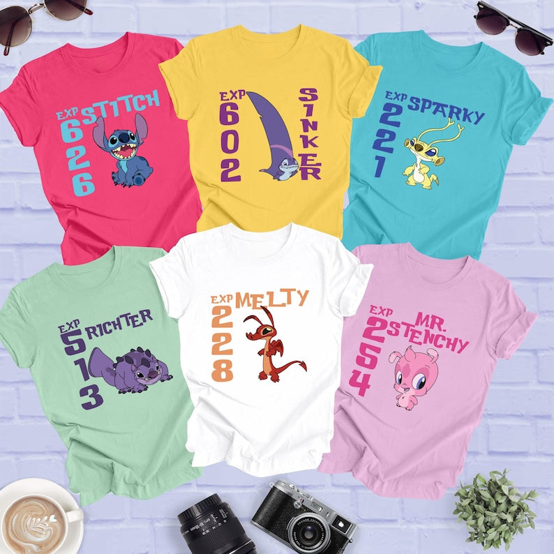 Stitch Experiment Shirt: Disney Family Tee ,All Experiment Charecters