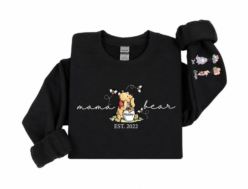 Mama Bear Sweatshirt Personalized, Custom Characters and Names on the Sleeve