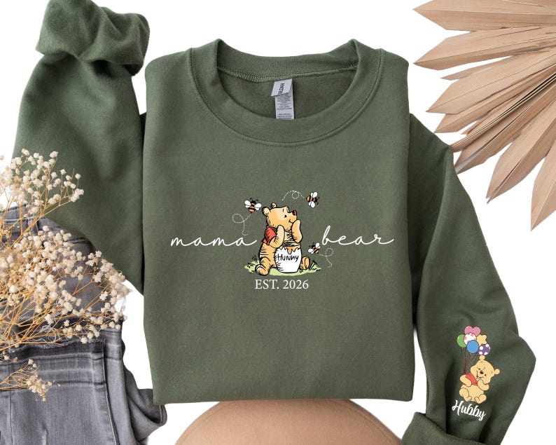 Mama Bear Sweatshirt Personalized, Custom Characters and Names on the Sleeve