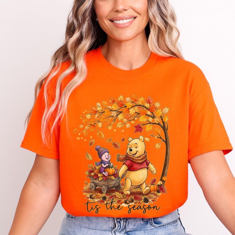 Winnie the Pooh Fall Shirt, Tis the Season Tee, Piglet Pumpkin Shirt, Autumn Leaves Graphic Tee, Cute Disney Thanksgiving