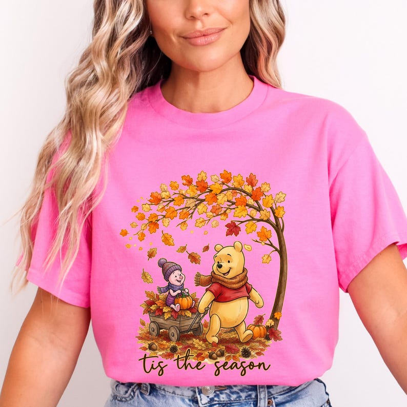 Winnie the Pooh Fall Shirt, Tis the Season Tee, Piglet Pumpkin Shirt, Autumn Leaves Graphic Tee, Cute Disney Thanksgiving