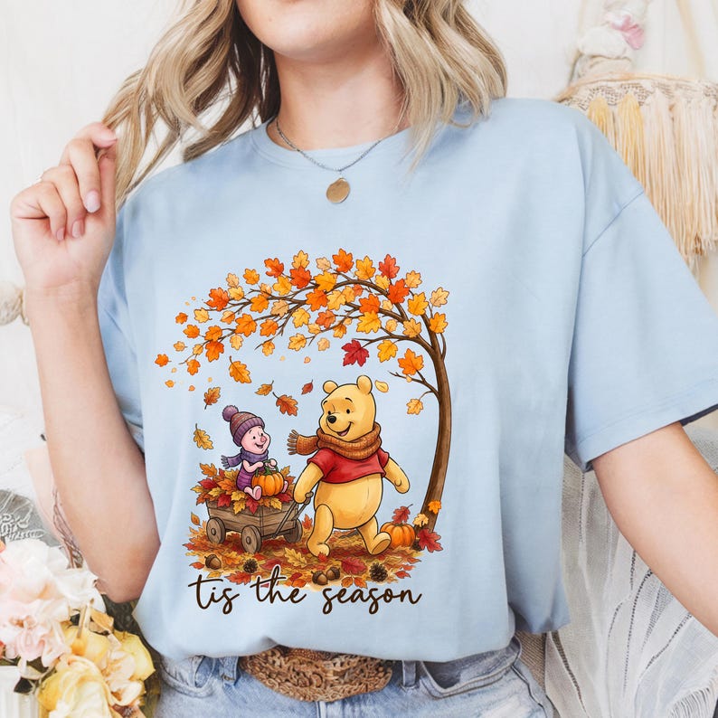 Winnie the Pooh Fall Shirt, Tis the Season Tee, Piglet Pumpkin Shirt, Autumn Leaves Graphic Tee, Cute Disney Thanksgiving