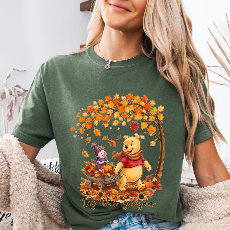 Winnie the Pooh Fall Shirt, Tis the Season Tee, Piglet Pumpkin Shirt, Autumn Leaves Graphic Tee, Cute Disney Thanksgiving