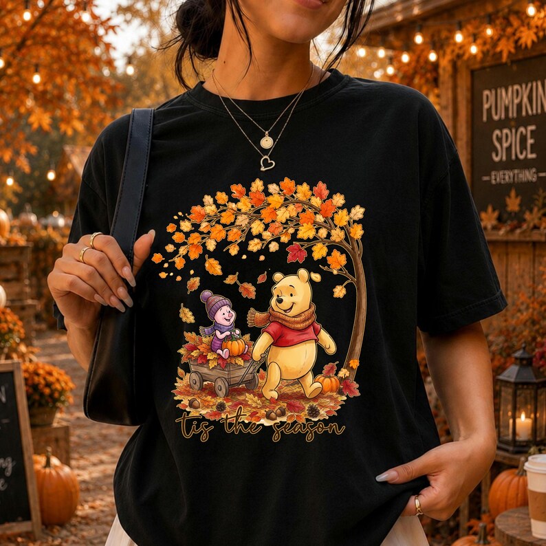 Winnie the Pooh Fall Shirt, Tis the Season Tee, Piglet Pumpkin Shirt, Autumn Leaves Graphic Tee, Cute Disney Thanksgiving