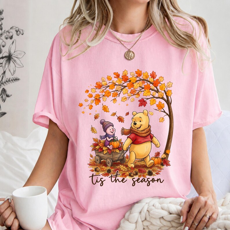 Winnie the Pooh Fall Comfort Colors Shirt, Tis the Season Tee, Piglet Pumpkin Autumn Shirt, Disney Thanksgiving Graphic Tee