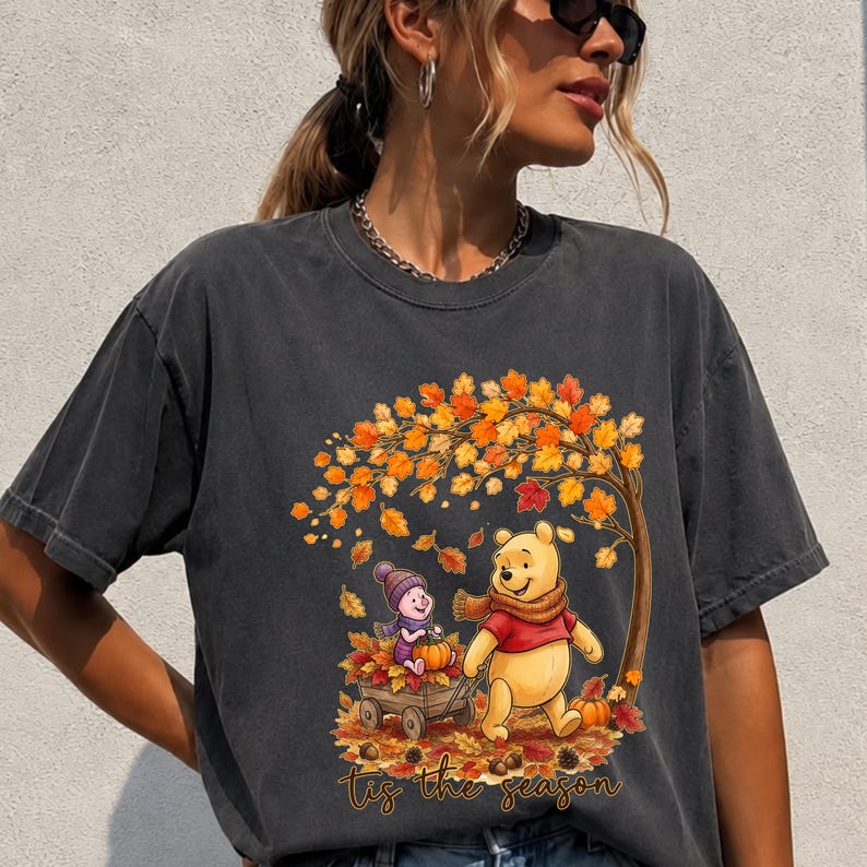 Winnie the Pooh Fall Comfort Colors Shirt, Tis the Season Tee, Piglet Pumpkin Autumn Shirt, Disney Thanksgiving Graphic Tee