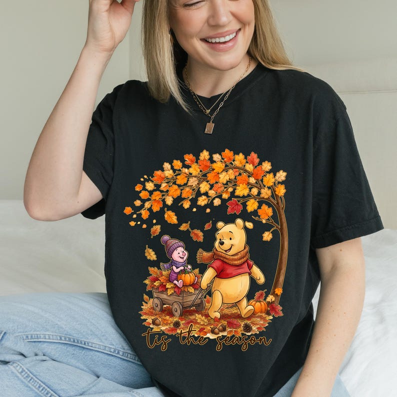 Winnie the Pooh Fall Comfort Colors Shirt, Tis the Season Tee, Piglet Pumpkin Autumn Shirt, Disney Thanksgiving Graphic Tee