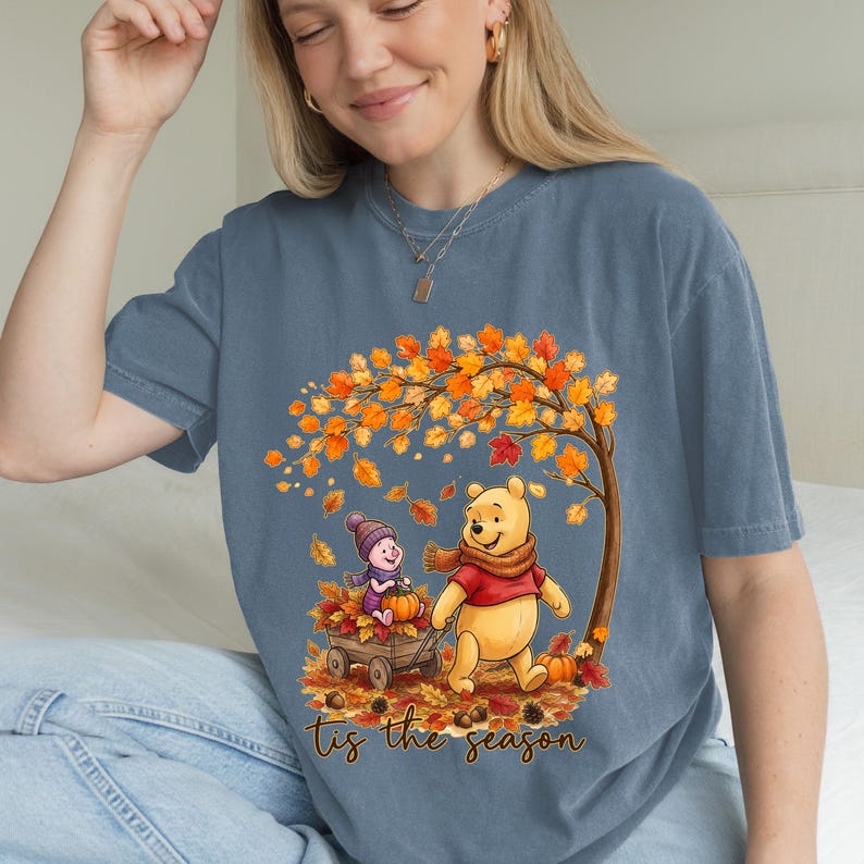 Winnie the Pooh Fall Comfort Colors Shirt, Tis the Season Tee, Piglet Pumpkin Autumn Shirt, Disney Thanksgiving Graphic Tee