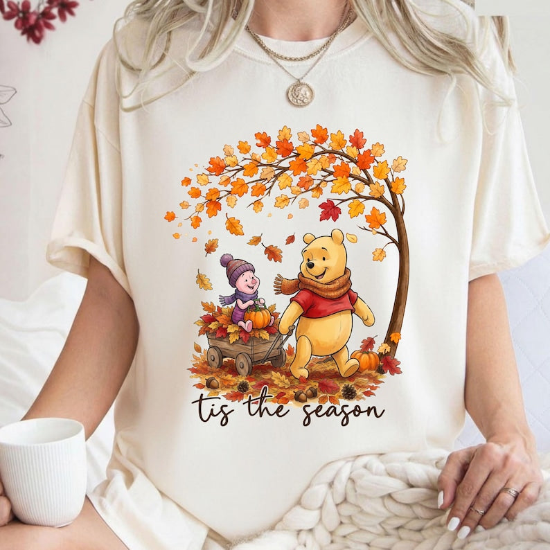 Winnie the Pooh Fall Comfort Colors Shirt, Tis the Season Tee, Piglet Pumpkin Autumn Shirt, Disney Thanksgiving Graphic Tee
