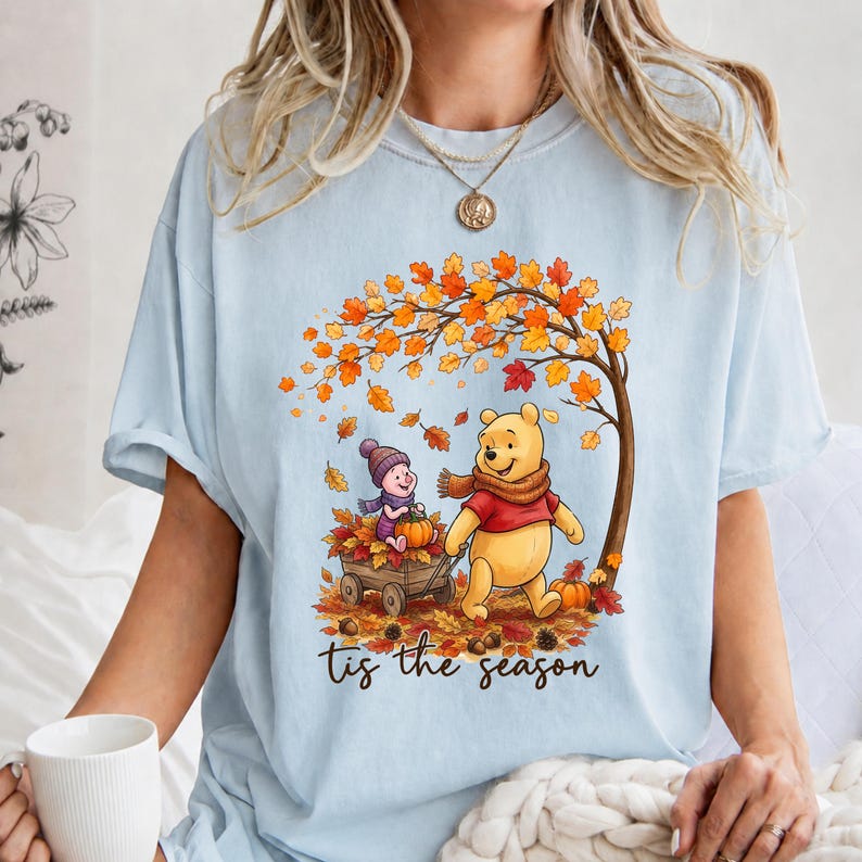 Winnie the Pooh Fall Comfort Colors Shirt, Tis the Season Tee, Piglet Pumpkin Autumn Shirt, Disney Thanksgiving Graphic Tee