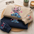 Stitch And Angel Embroidered Sweatshirt, Custom Name Embroidery Hoodie, Stitch Lover Sweater, Matching Couple, Personalized Year, Gifts