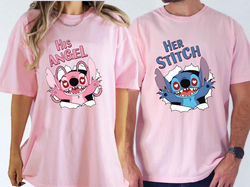 Disney Stitch Couple Shirts, Stitch and Angel Couple T-shirt, Her Stitch Shirt, His Angel Shirt, Gift For Her, Gift For Him, Disneyland Trip