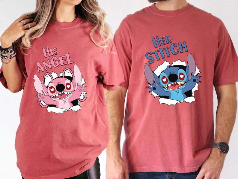 Disney Stitch Couple Shirts, Stitch and Angel Couple T-shirt, Her Stitch Shirt, His Angel Shirt, Gift For Her, Gift For Him, Disneyland Trip