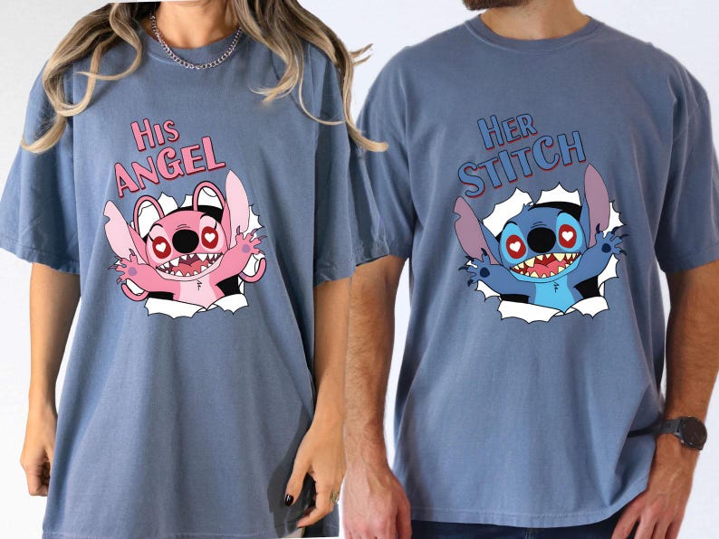 Disney Stitch Couple Shirts, Stitch and Angel Couple T-shirt, Her Stitch Shirt, His Angel Shirt, Gift For Her, Gift For Him, Disneyland Trip