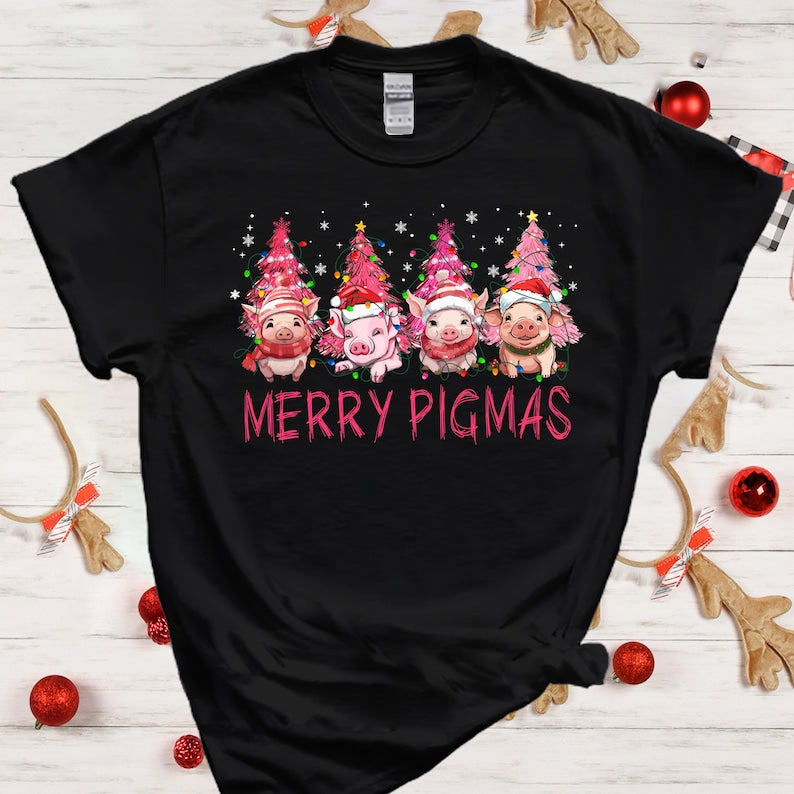 Merry Pigmas Xmas Tshirt, Cute Pig Christmas Shirt, Pig Christmas Tree Shirt, Piglet Animal Farm Tshirt, Christmas Pig Lover Tshirt, Pig Tee