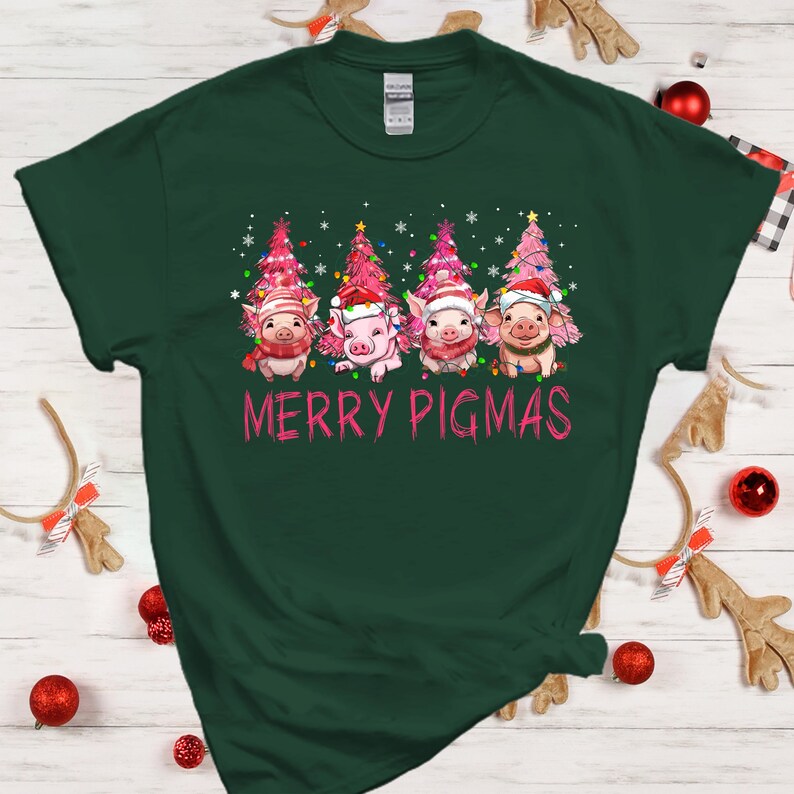 Merry Pigmas Xmas Tshirt, Cute Pig Christmas Shirt, Pig Christmas Tree Shirt, Piglet Animal Farm Tshirt, Christmas Pig Lover Tshirt, Pig Tee