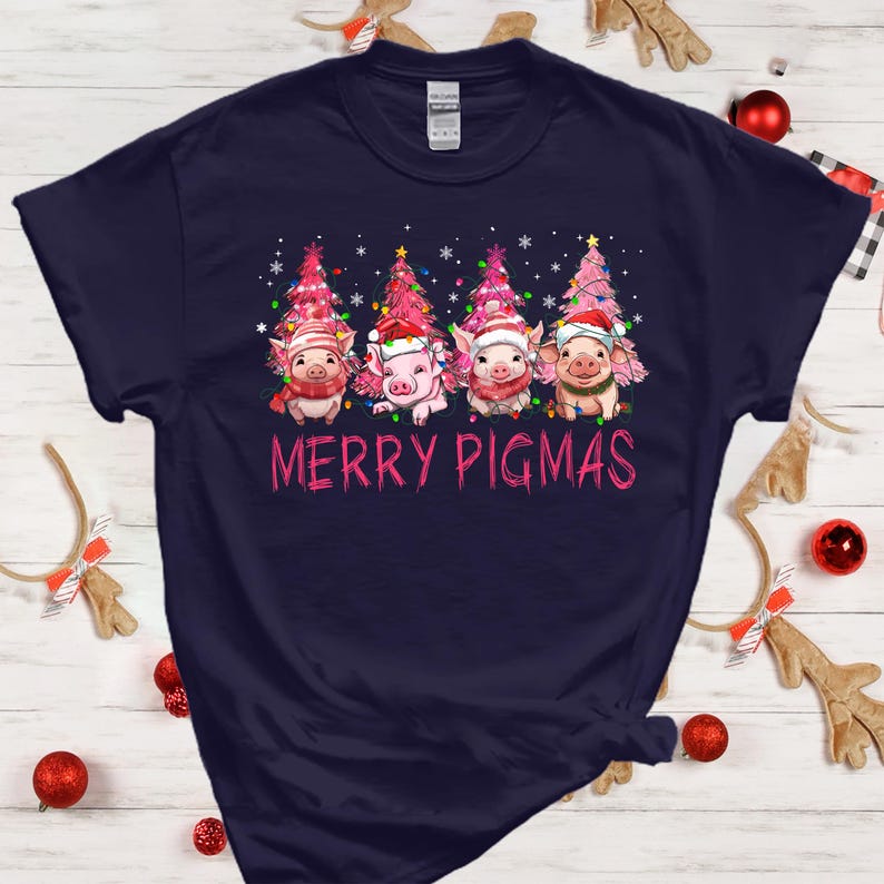 Merry Pigmas Xmas Tshirt, Cute Pig Christmas Shirt, Pig Christmas Tree Shirt, Piglet Animal Farm Tshirt, Christmas Pig Lover Tshirt, Pig Tee