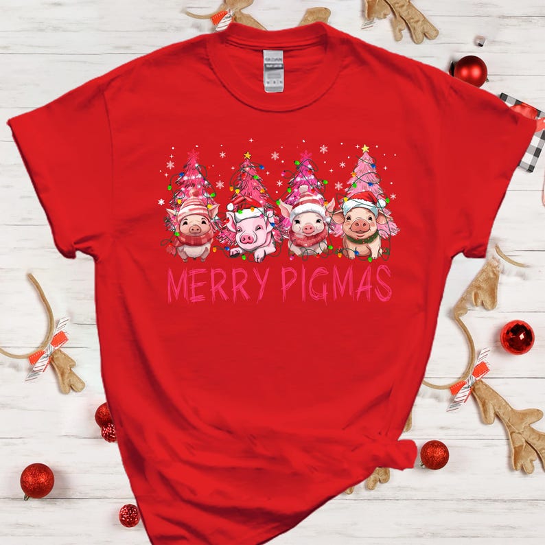 Merry Pigmas Xmas Tshirt, Cute Pig Christmas Shirt, Pig Christmas Tree Shirt, Piglet Animal Farm Tshirt, Christmas Pig Lover Tshirt, Pig Tee