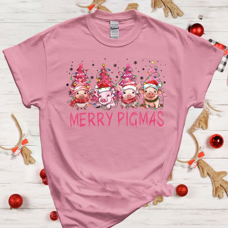 Merry Pigmas Xmas Tshirt, Cute Pig Christmas Shirt, Pig Christmas Tree Shirt, Piglet Animal Farm Tshirt, Christmas Pig Lover Tshirt, Pig Tee