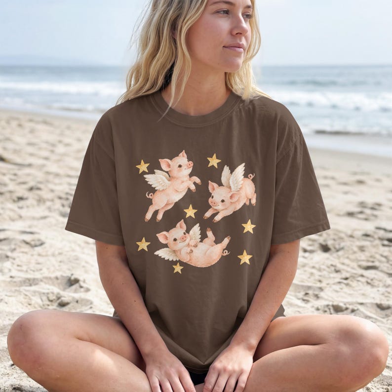 Flying Pig T-Shirt, Cute Winged Piglet Graphic, Whimsical Farm Animal Tee, Comfort Colors® Pig Lover Gift