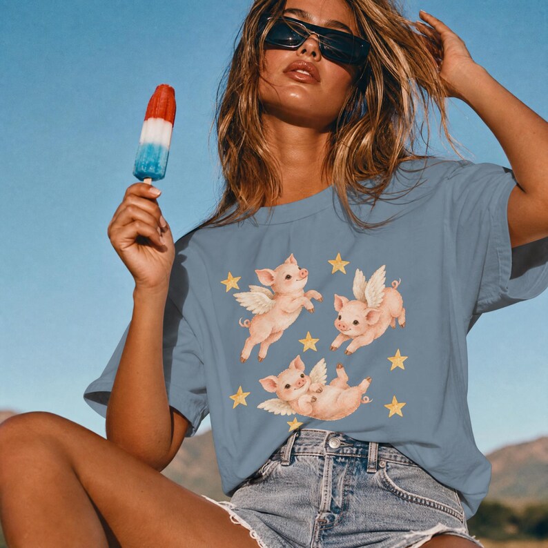 Flying Pig T-Shirt, Cute Winged Piglet Graphic, Whimsical Farm Animal Tee, Comfort Colors® Pig Lover Gift