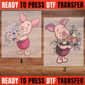 Piglet Flowers DTF Transfer, Cute Piglet Floral Bouquet Design, Spring Flower Ready to Press DTF Transfer