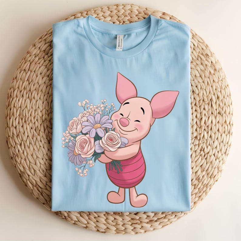 Piglet Flowers DTF Transfer, Cute Piglet Floral Bouquet Design, Spring Flower Ready to Press DTF Transfer