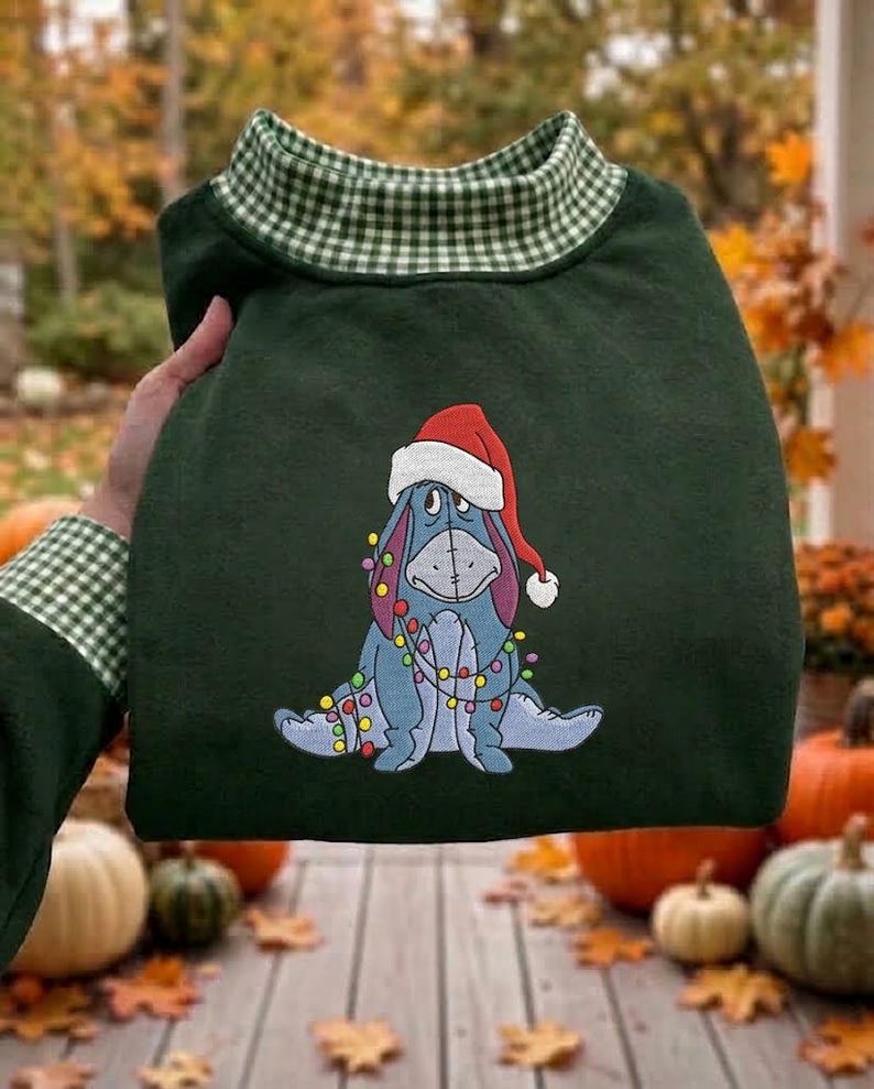 Pooh & Friends Christmas Embroidered Gingham Sweatshirt, Winnie the Pooh Piglet Tigger Eeyore Holiday Crewneck, Disney Christmas Shirt