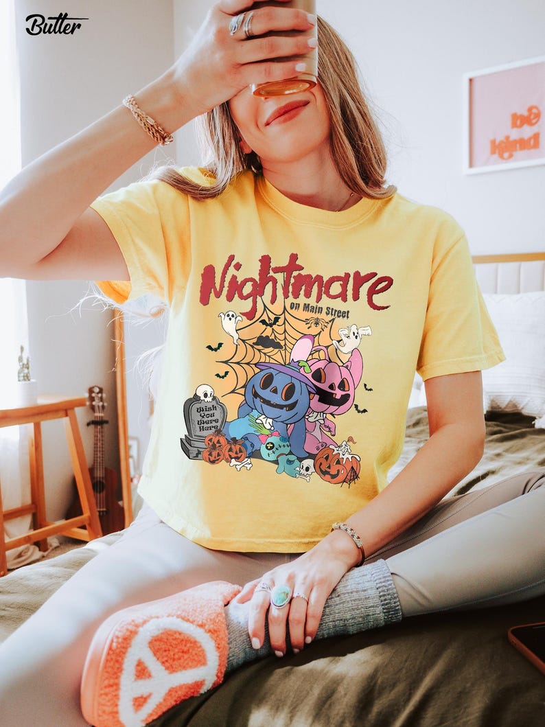 Nightmare on Main Street Stitch Halloween Comfort Colors® Boxy Tee, Angel Spooky Tee, Cute Halloween Shirt, Disney Trip Gift Her