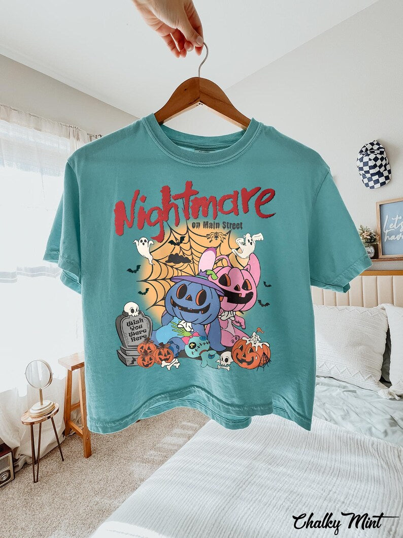 Nightmare on Main Street Stitch Halloween Comfort Colors® Boxy Tee, Angel Spooky Tee, Cute Halloween Shirt, Disney Trip Gift Her