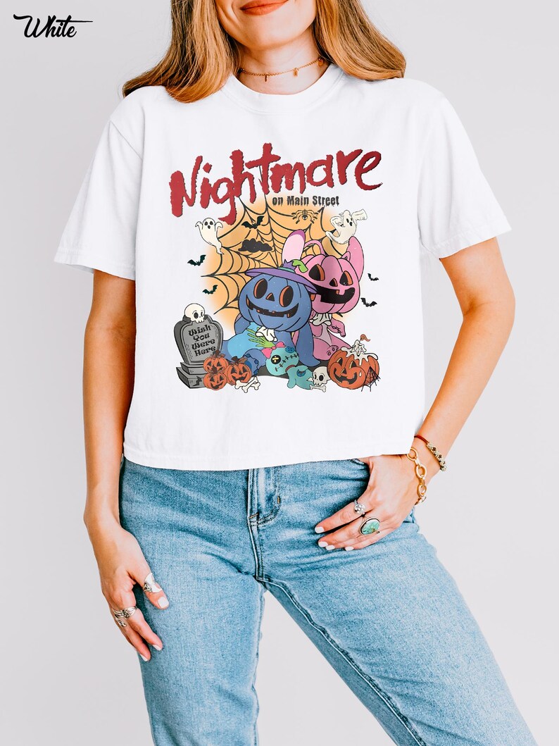 Nightmare on Main Street Stitch Halloween Comfort Colors® Boxy Tee, Angel Spooky Tee, Cute Halloween Shirt, Disney Trip Gift Her