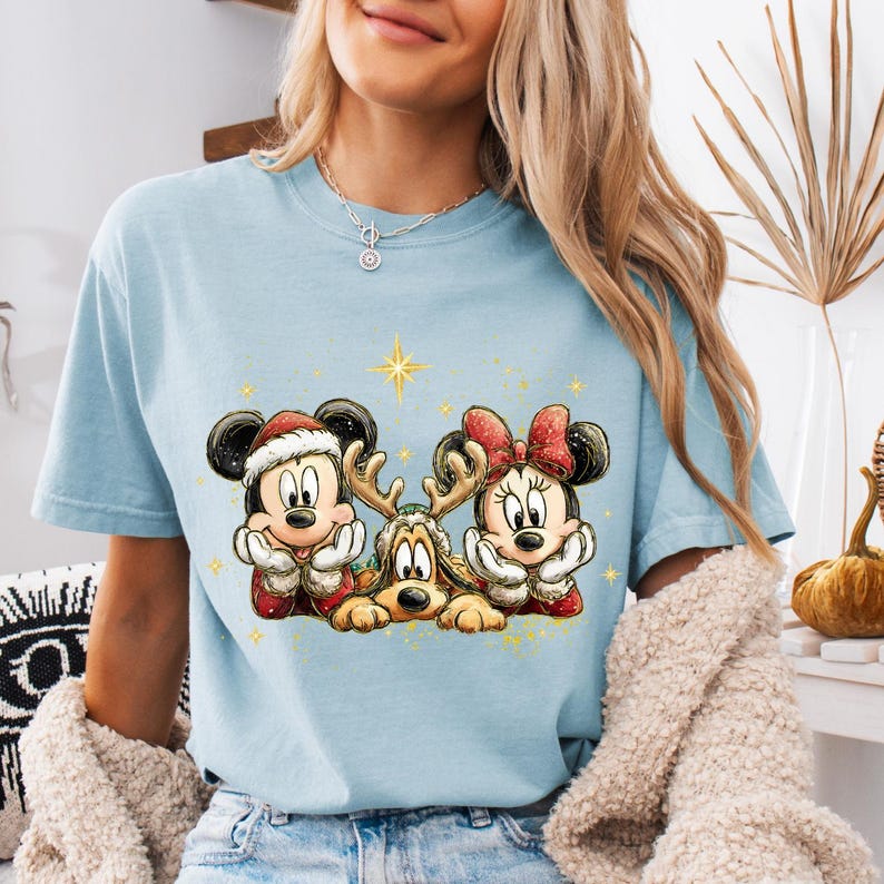 Disney Christmas Shirt, Mickey Minnie and Pluto Holiday Tee, Vintage Magical Character Short Sleeve Shirt, Family Vacation Gift