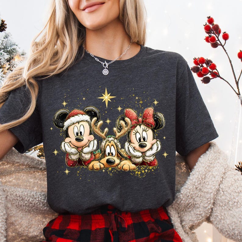 Disney Christmas Shirt, Mickey Minnie and Pluto Holiday Tee, Vintage Magical Character Short Sleeve Shirt, Family Vacation Gift