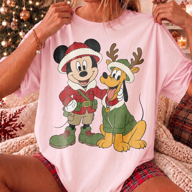 Comfort Colors Mickey and Pluto Safari Leopard Christmas product image 4