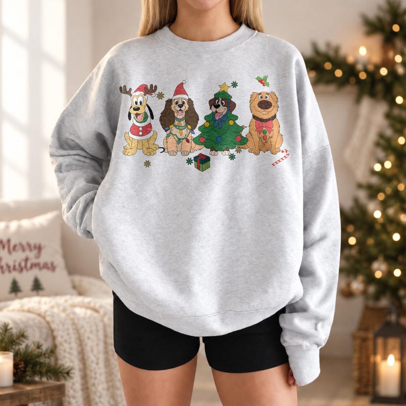 Christmas Disney Dogs Sweatshirt, Goofy Pluto Christmas Shirt, Lady Inspired Puppy Crewneck, Cute Disney Dog Holiday Gift