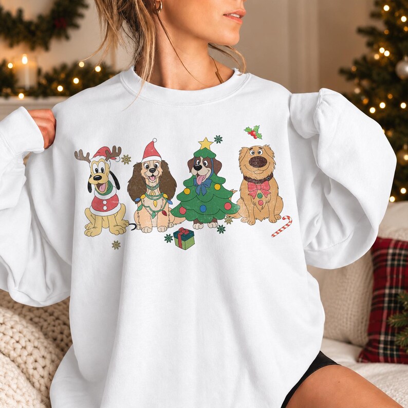 Christmas Disney Dogs Sweatshirt, Goofy Pluto Christmas Shirt, Lady Inspired Puppy Crewneck, Cute Disney Dog Holiday Gift