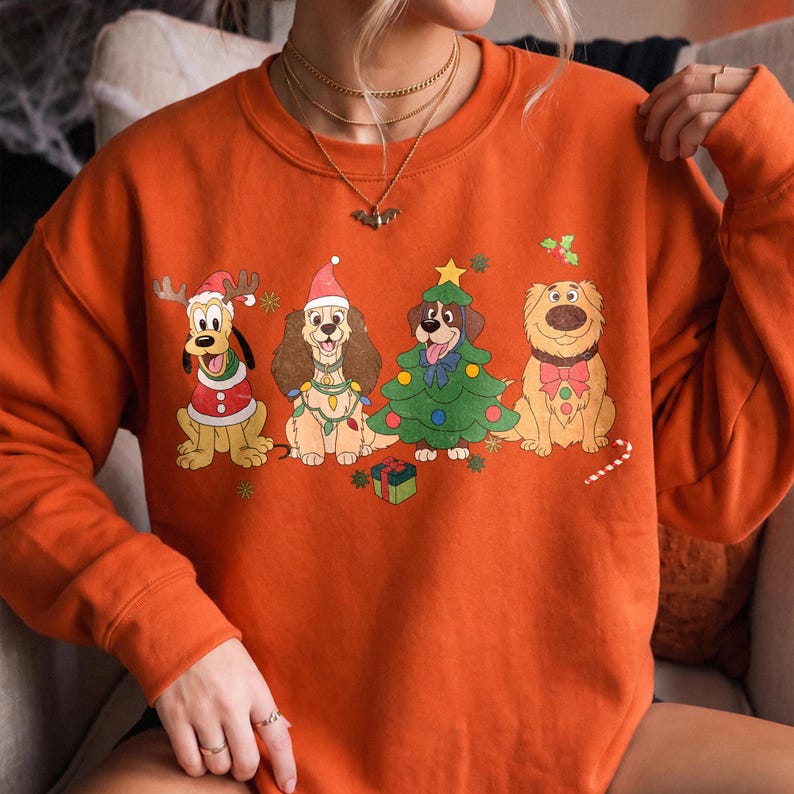 Christmas Disney Dogs Sweatshirt, Goofy Pluto Christmas Shirt, Lady Inspired Puppy Crewneck, Cute Disney Dog Holiday Gift