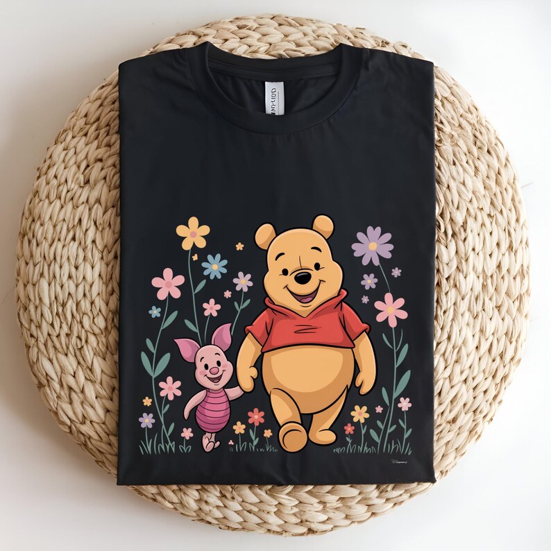 Winnie the Pooh DTF Transfer, Pooh and Piglet Ready to Press, Floral Disney Shirt Transfer, Cute Friendship DTF, Spring Pooh DTF