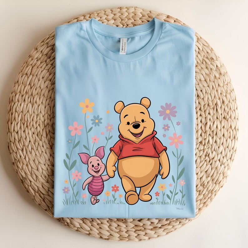 Winnie the Pooh DTF Transfer, Pooh and Piglet Ready to Press, Floral Disney Shirt Transfer, Cute Friendship DTF, Spring Pooh DTF