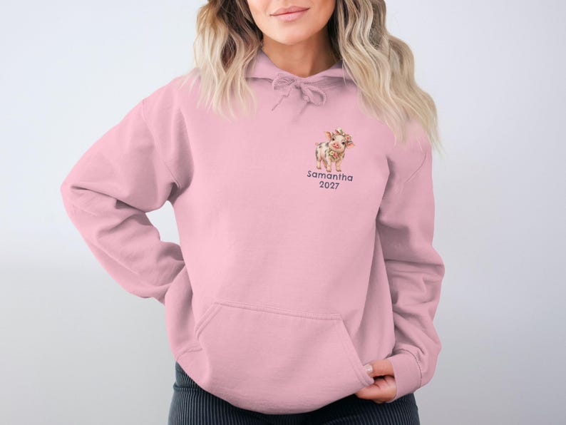 Custom Mini Pig T-Shirt Personalized Floral Piglet Shirt, Cute Farm Animal Sweatshirt, Birthday Gift Long Sleeve Hoodie for Pig Lovers