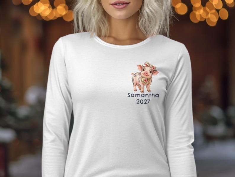Custom Mini Pig T-Shirt Personalized Floral Piglet Shirt, Cute Farm Animal Sweatshirt, Birthday Gift Long Sleeve Hoodie for Pig Lovers