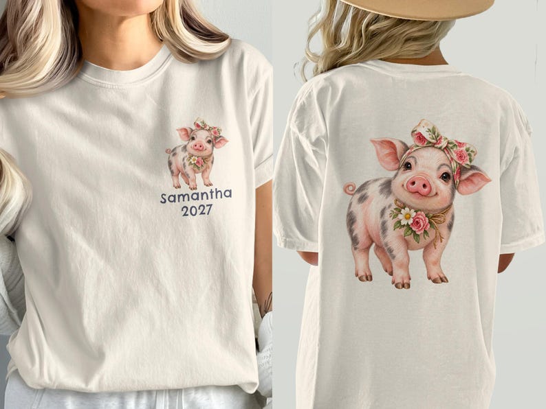 Custom Mini Pig T-Shirt Personalized Floral Piglet Shirt, Cute Farm Animal Sweatshirt, Birthday Gift Long Sleeve Hoodie for Pig Lovers