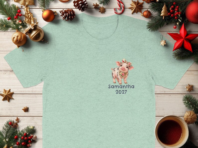 Custom Mini Pig T-Shirt Personalized Floral Piglet Shirt, Cute Farm Animal Sweatshirt, Birthday Gift Long Sleeve Hoodie for Pig Lovers
