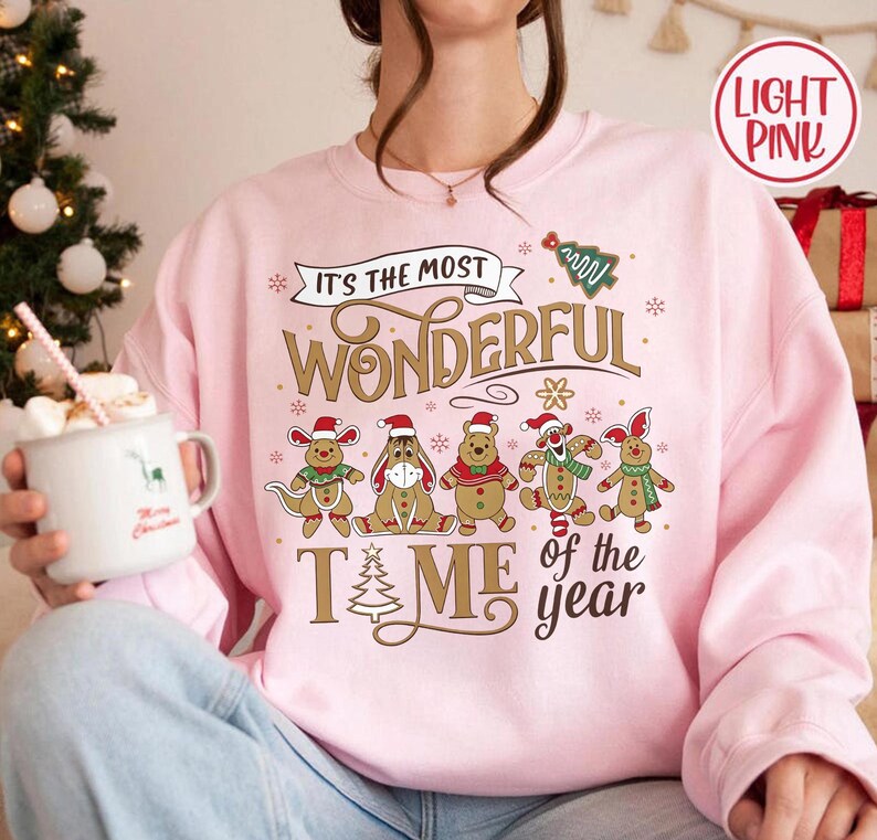 Gingerbread Disney Christmas Sweatshirt, Pooh Eeyore Tigger Roo Piglet Holiday Shirt, Cute Xmas Character Sweater, Disney Xmas Tee